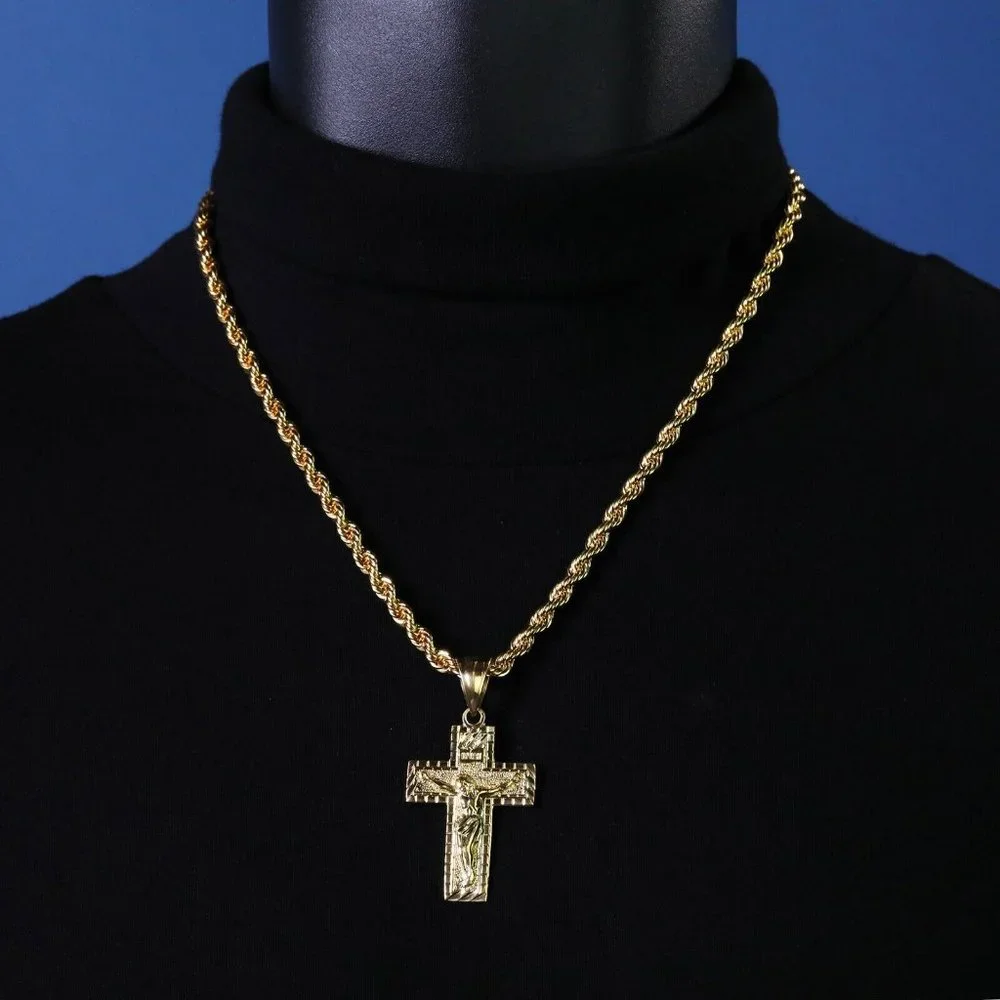 14k Gold Jesus Pendant + Necklace
